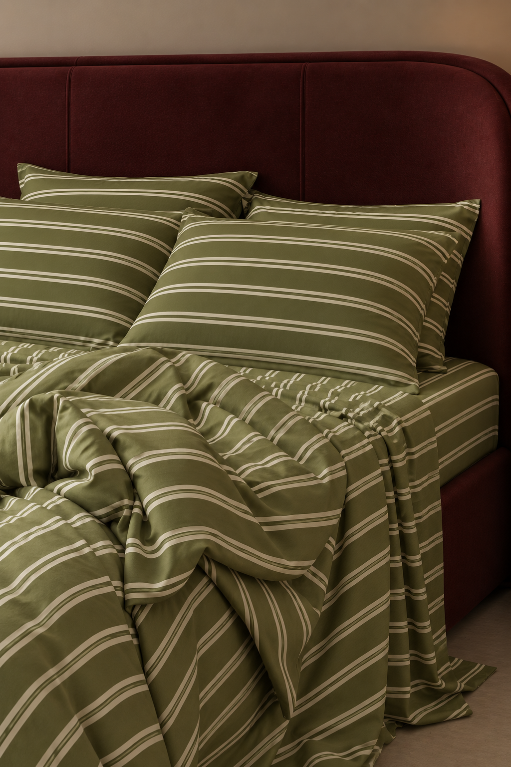Fitted Sheet in Matcha Green striped with Ivory